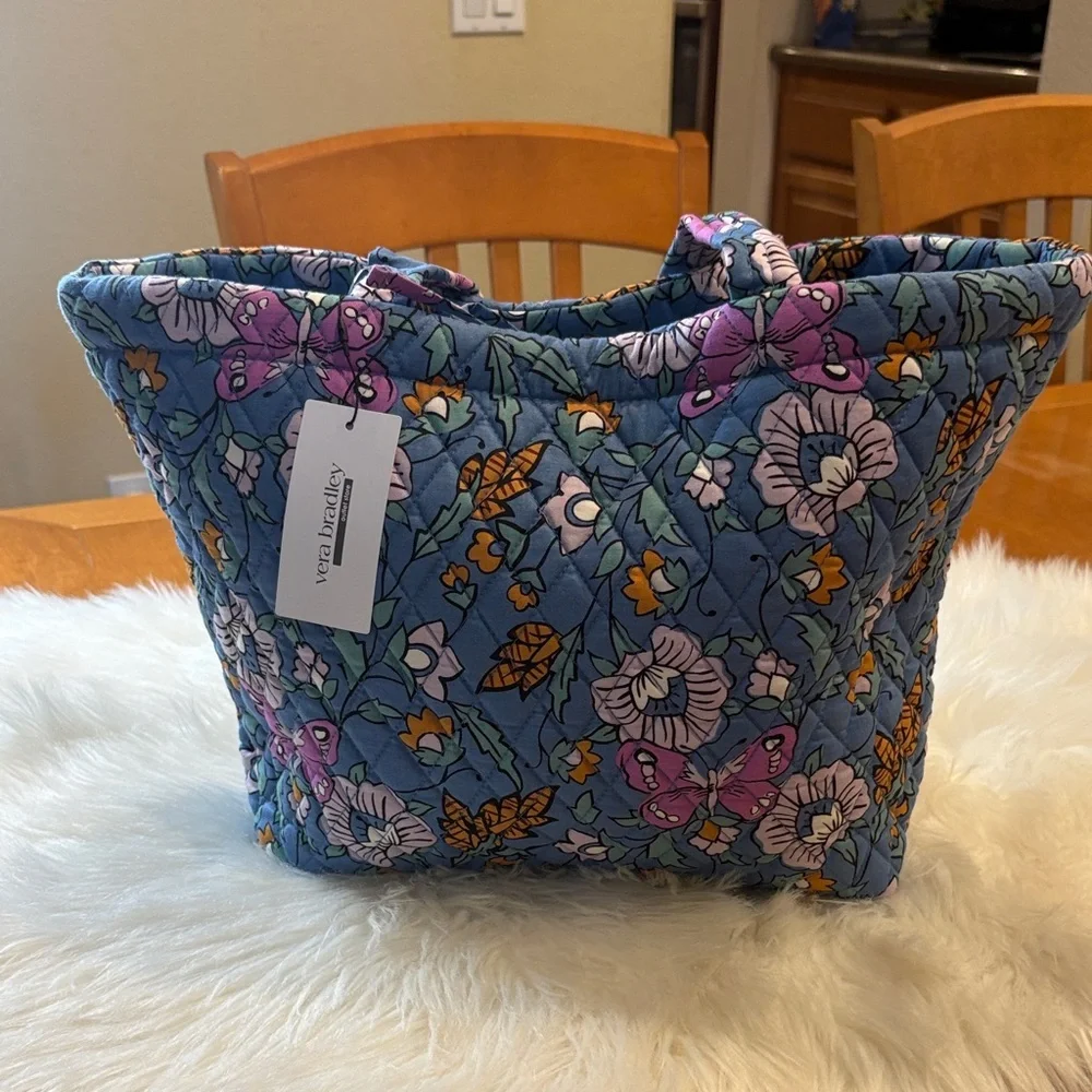 Vera Bradley Small East West Blue Quilted Floral & Butterfly Tote